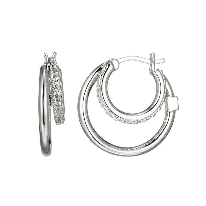 Sterling Silver CZ Hoop Earrings