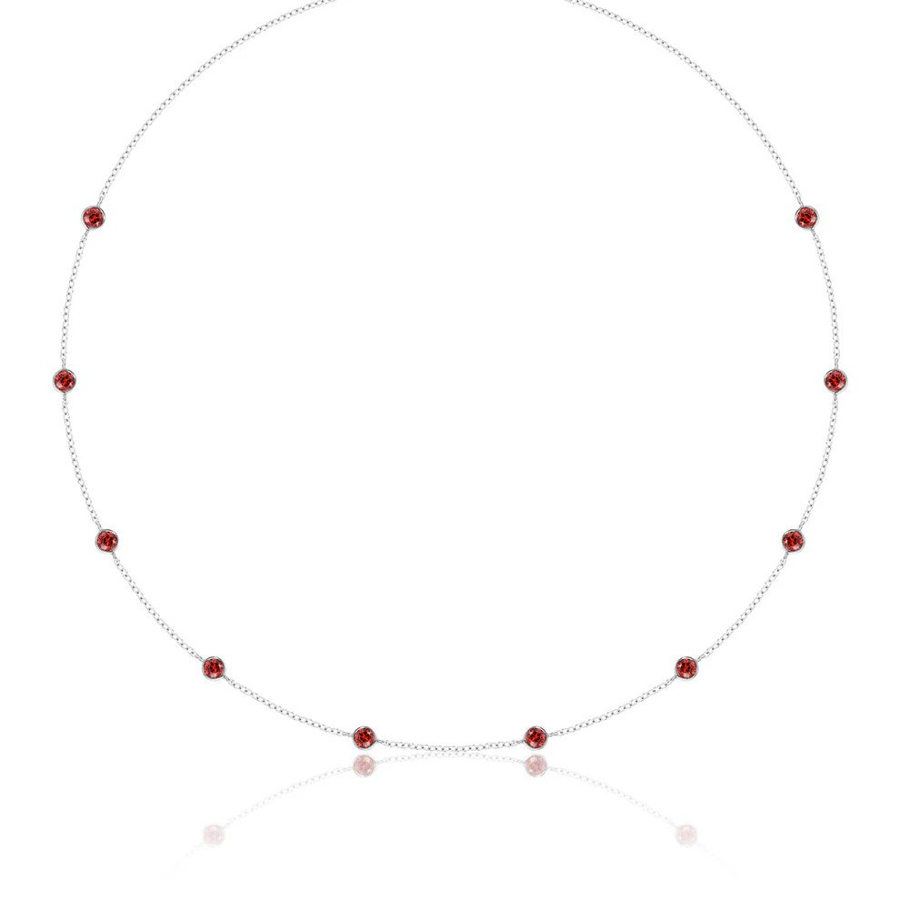 14K White Gold Garnet Station Necklace