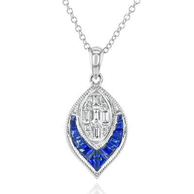 18K White Gold Sapphire Drop Pendant