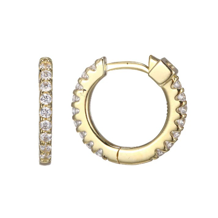 Sterling Silver Gold Plated CZ Huggie Earrings