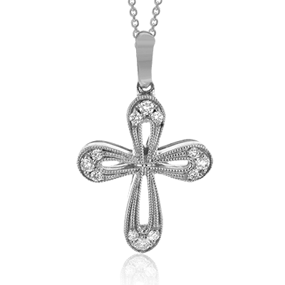 14K White Gold Diamond Cross Pendant
