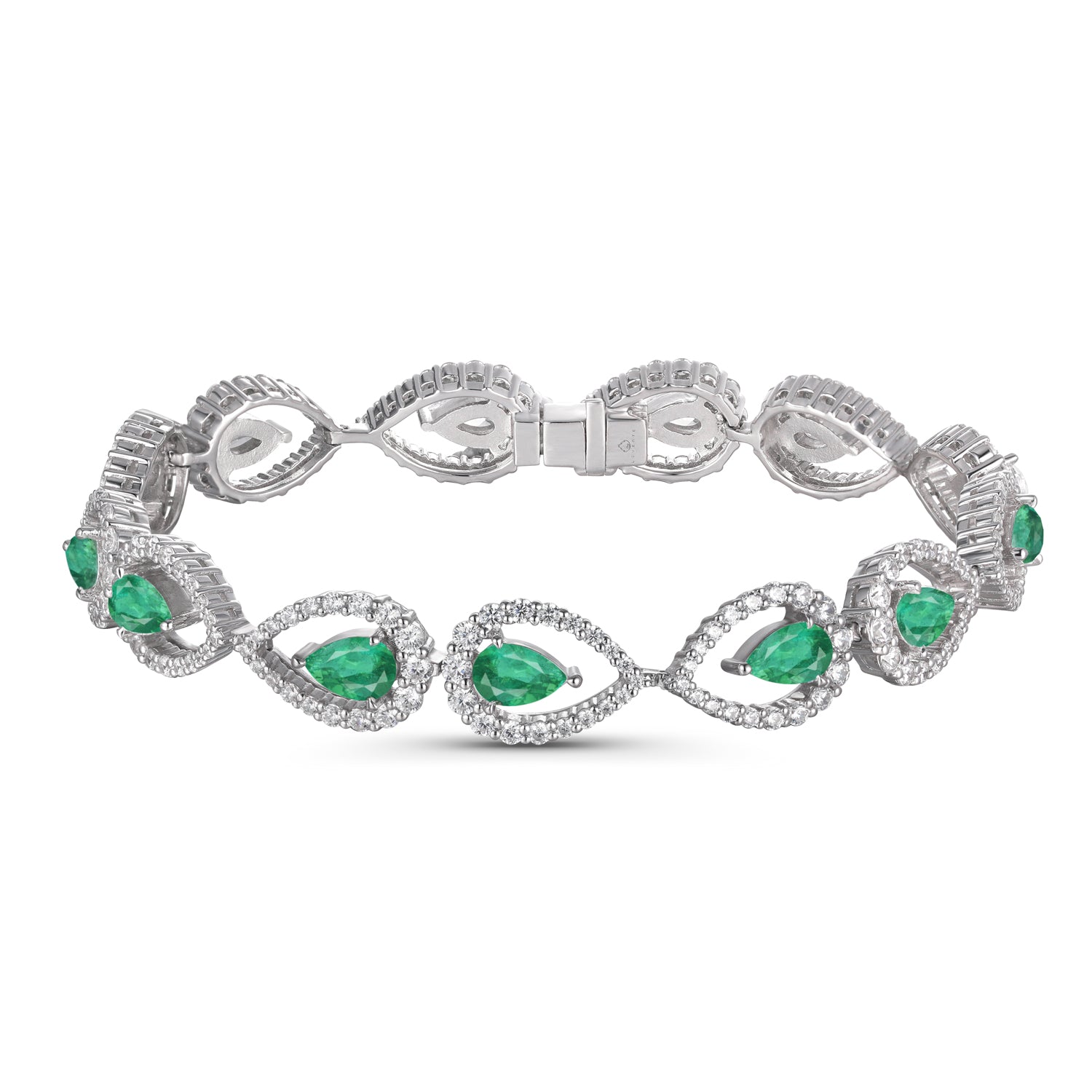 18K White Gold Emerald Fancy Link Bracelet
