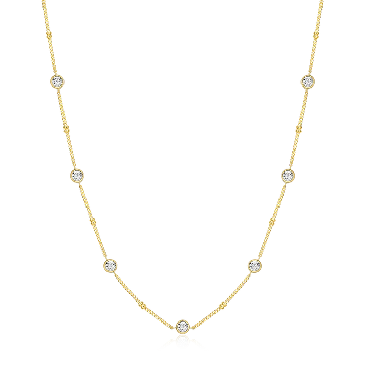 Sterling Silver Yellow Gold Plated Lab Grown Diamond Station Necklace