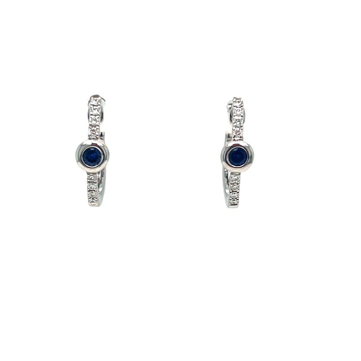 14K White Gold Sapphire Hoop Earrings