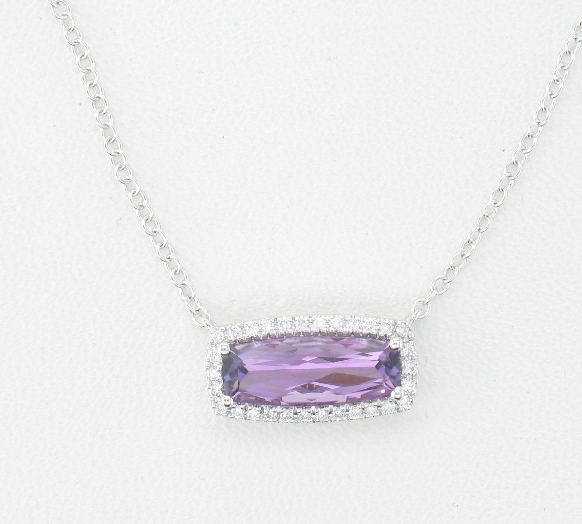 14K White Gold Amethyst Halo Pendant