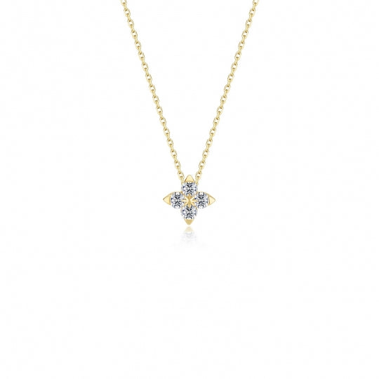 Sterling Silver Yellow Gold Plated CZ Flower Pendant