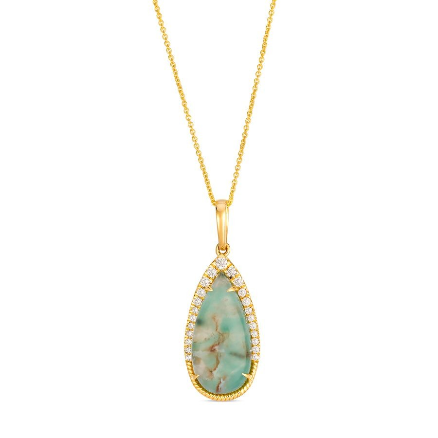 14K Yellow Gold Aquaprase Halo Pendant