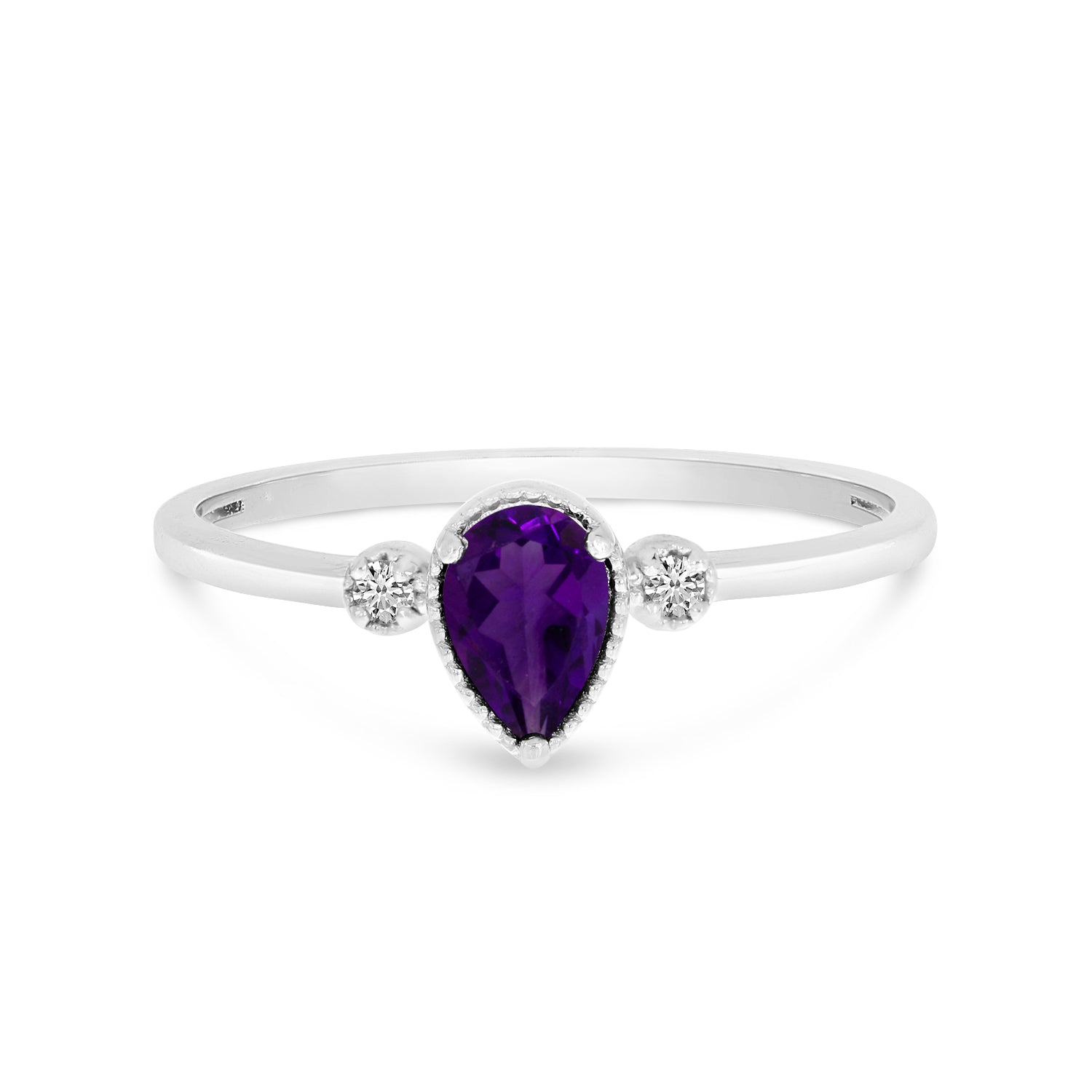 10K White Gold Amethyst 3 Stone Ring