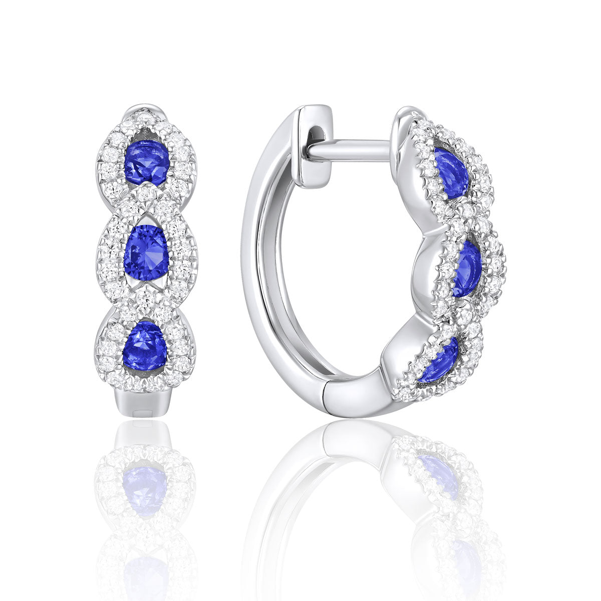 14K White Gold Sapphire Hoop Earrings