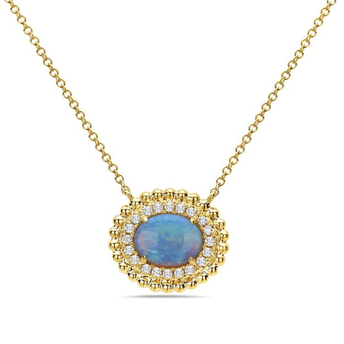 14K Yellow Gold Opal Halo Pendant