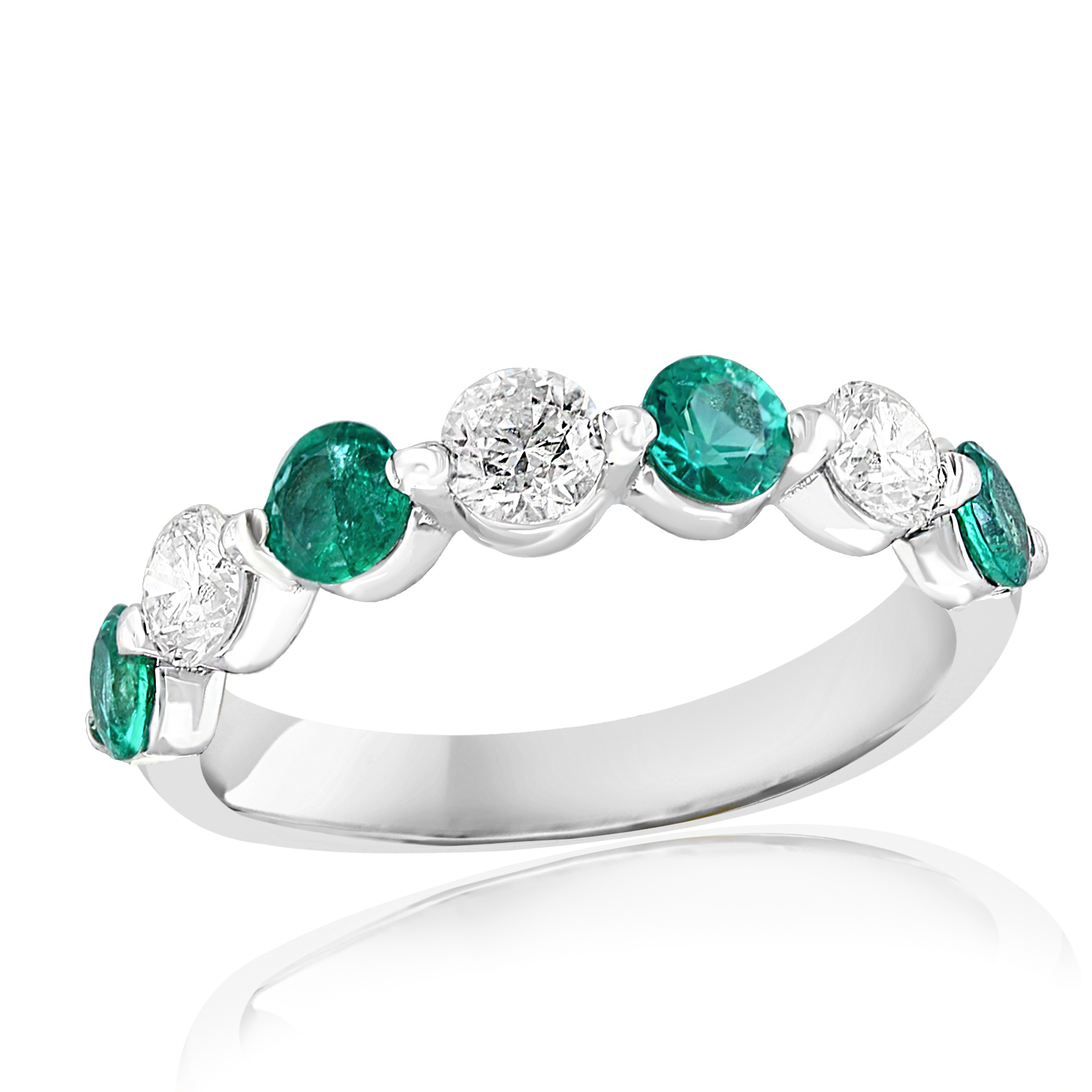 18K White Gold Emerald & Diamond 7 Stone Ring