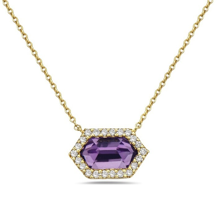 14K Yellow Gold Amethyst Halo Pendant
