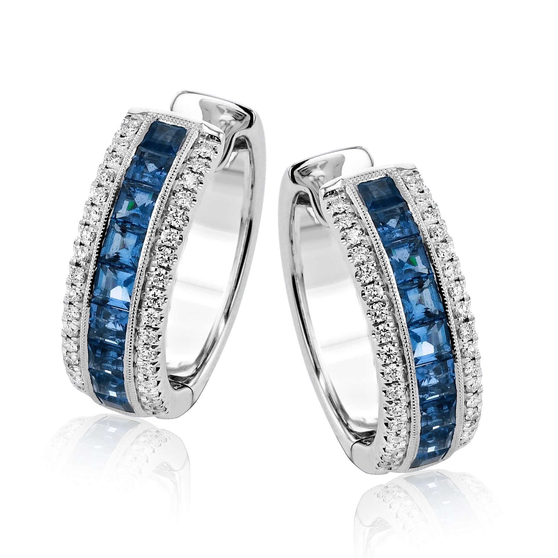 18K White Gold Sapphire Huggie Earrings