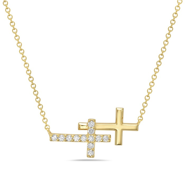 14K Yellow Gold Diamond Cross Pendant
