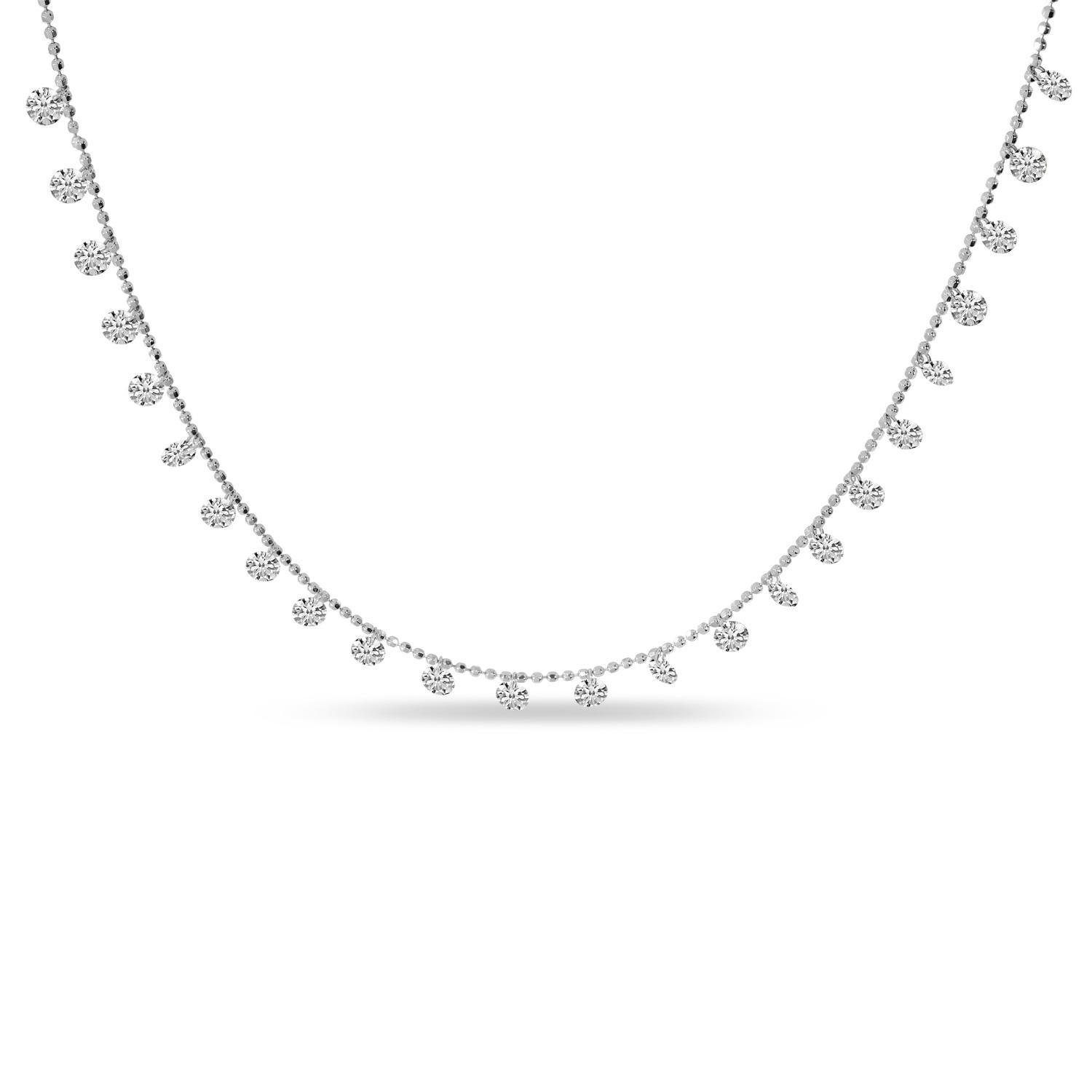 14K White Gold Diamond Station Necklace