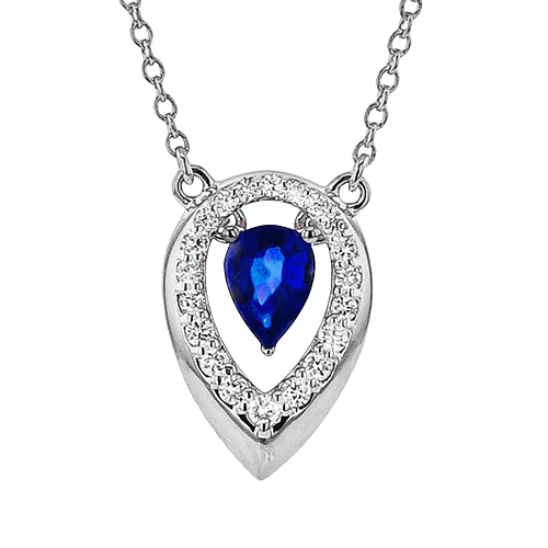 14K White Gold Sapphire Halo Pendant