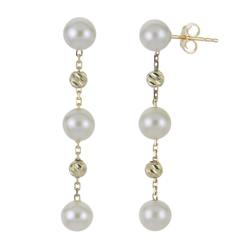 14K Yellow Gold Pearl Drop Earrings
