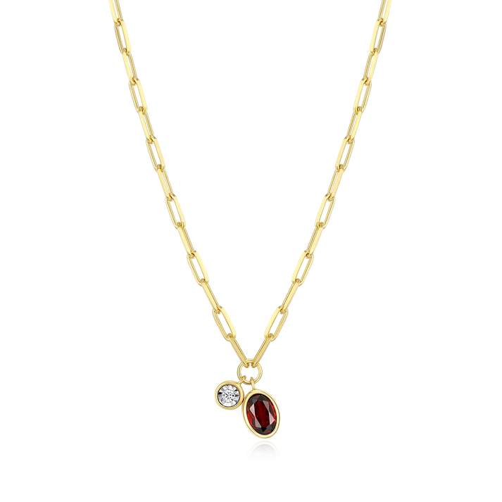 Sterling Silver Yellow Gold Plated Garnet Bezel Set Pendant