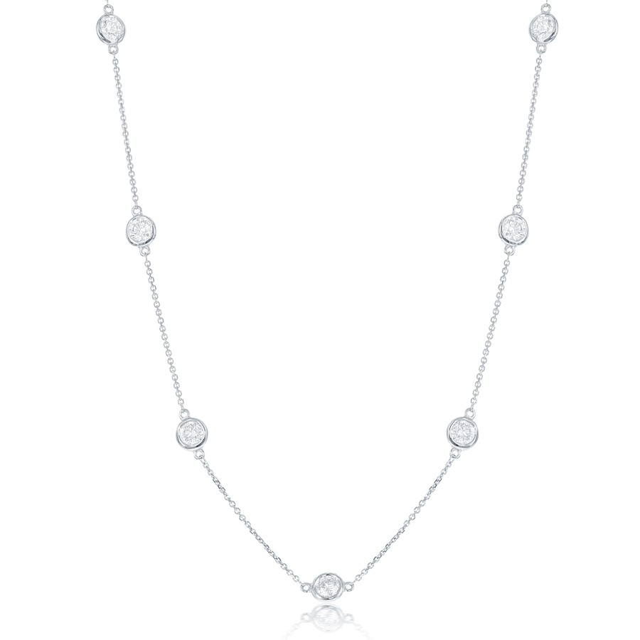 14K White Gold Diamond Station Necklace