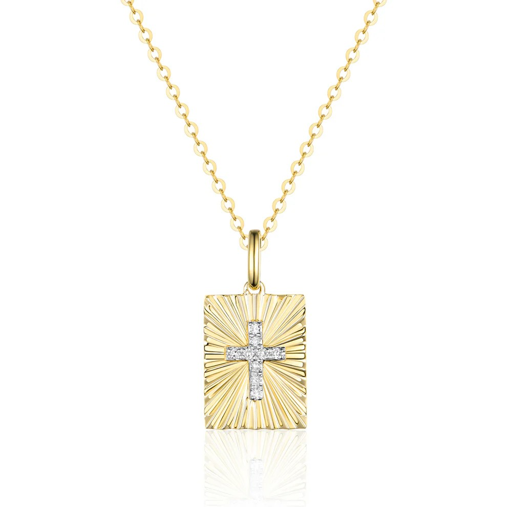 14K Yellow Gold Diamond Cross Pendant