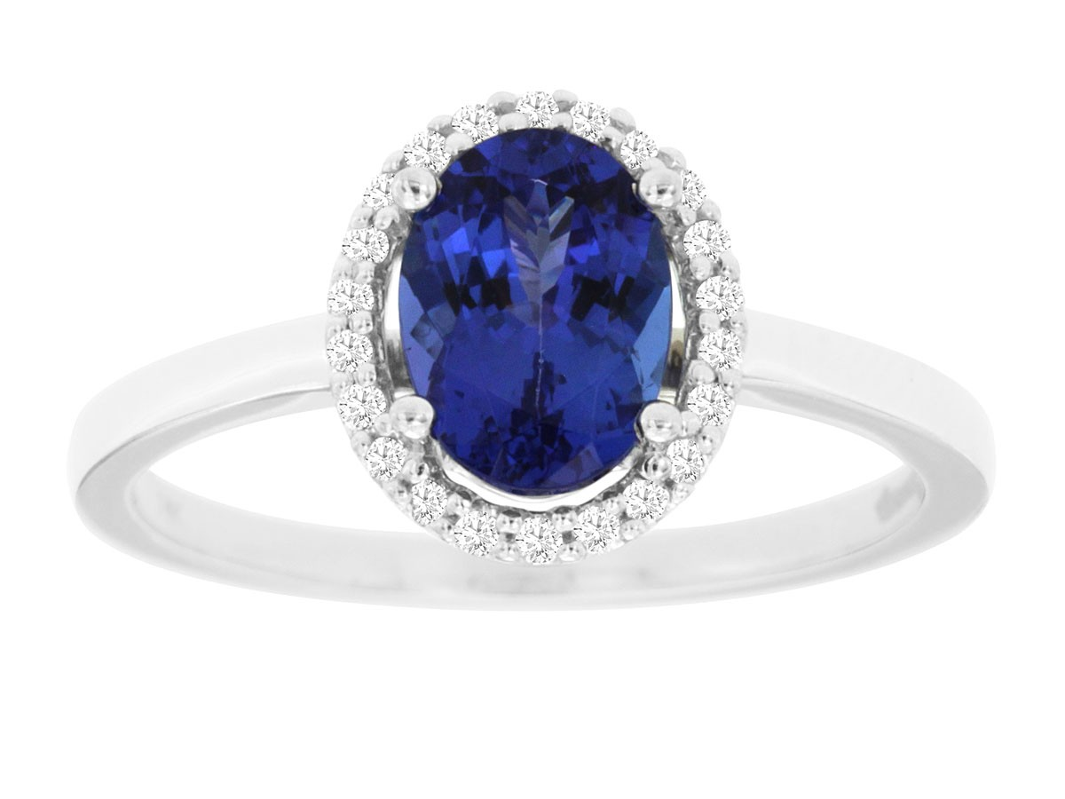 14K White Gold Tanzanite Halo Ring