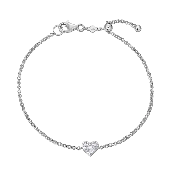 Women's Sterling Silver Lab Grown Diamond Heart Bracelet