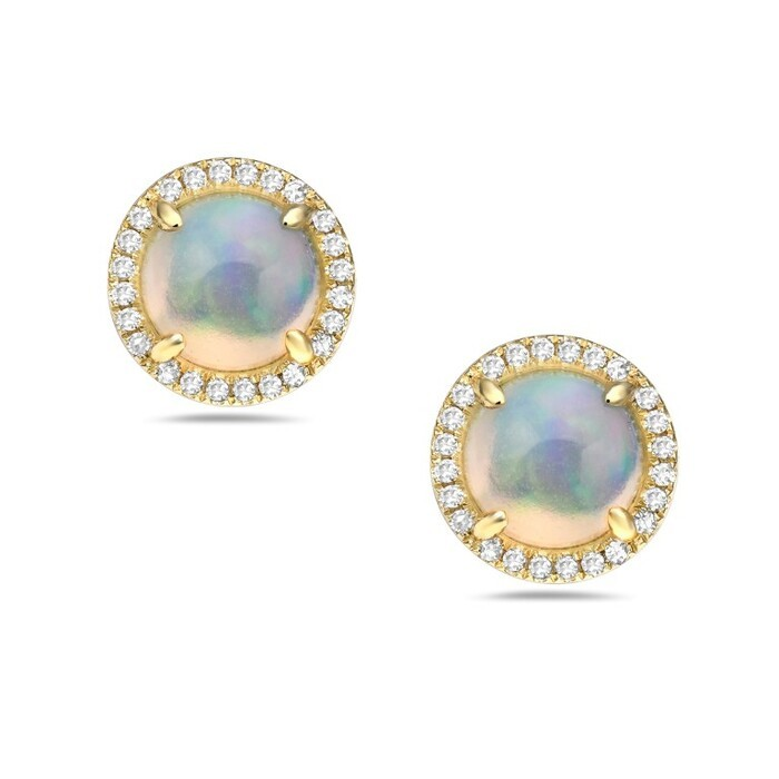 14K Yellow Gold Opal Stud Earrings