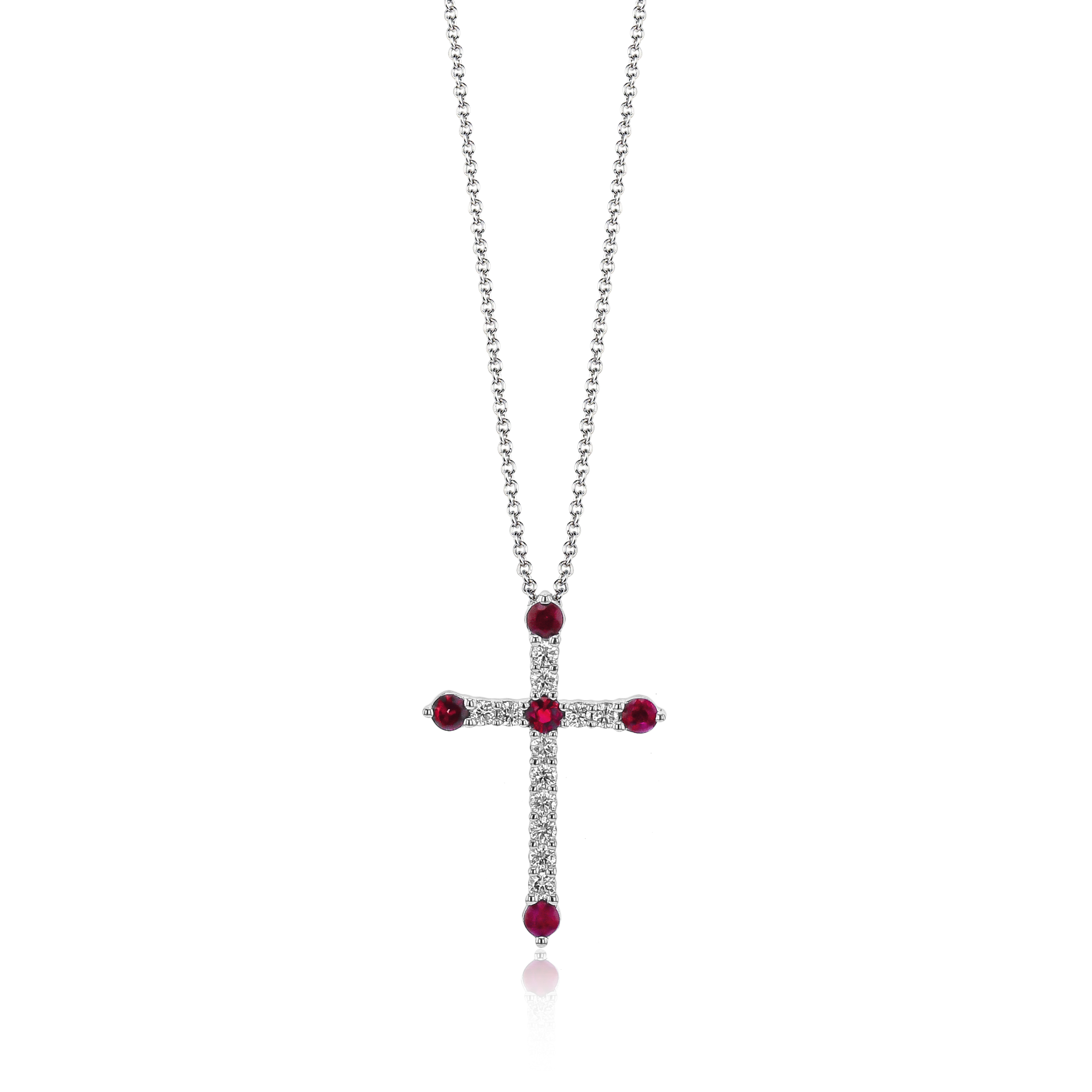 14K White Gold Ruby Cross Pendant