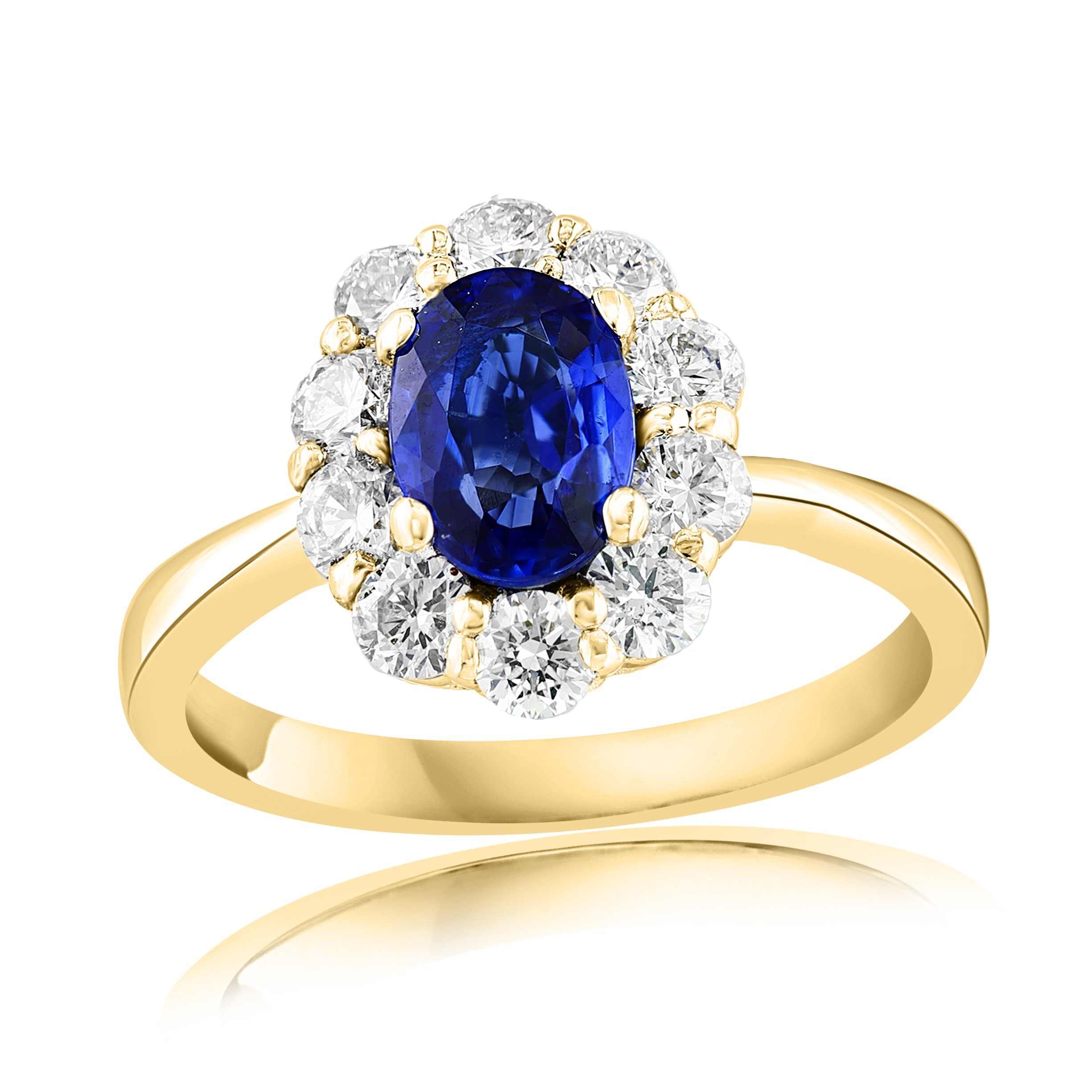 14K Yellow Gold Sapphire & Diamond Halo Ring