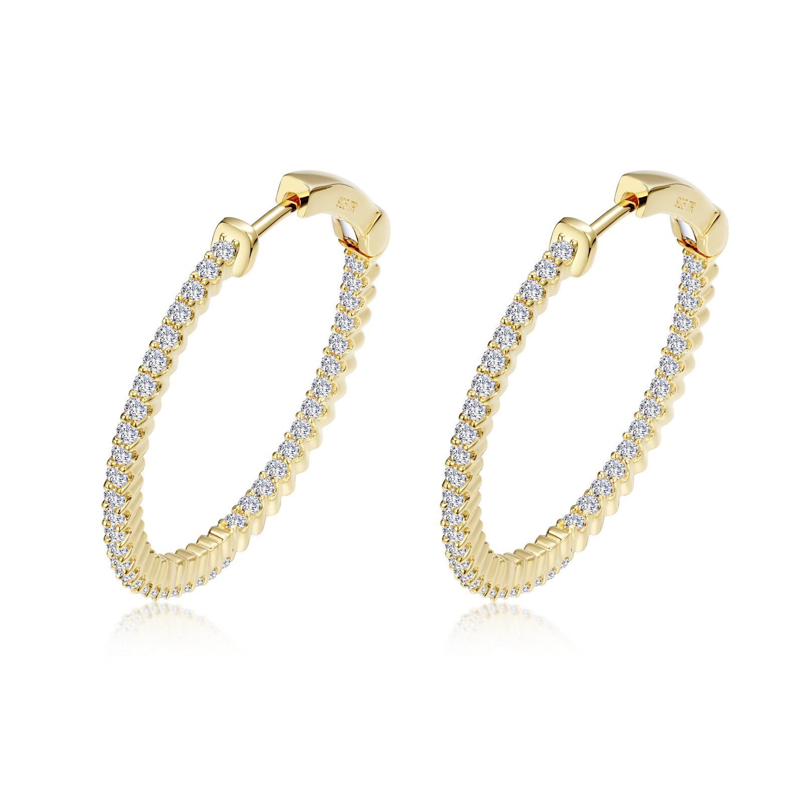 Sterling Silver Yellow Gold Plated CZ Hoop Earrings