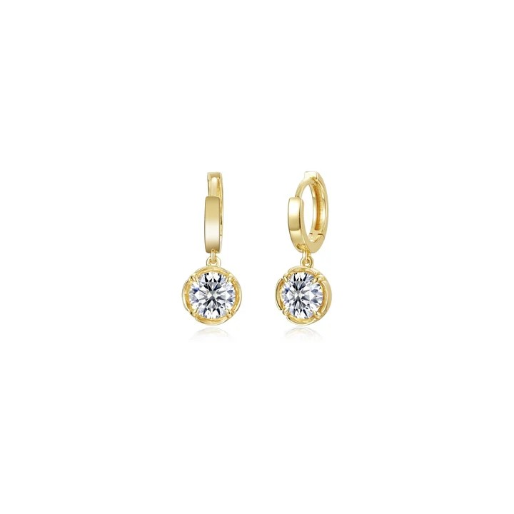 Sterling Silver Yellow Gold Plated CZ Drop Earrings