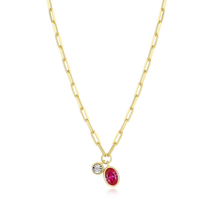 Sterling Silver Yellow Gold Plated Ruby Bezel Set Pendant