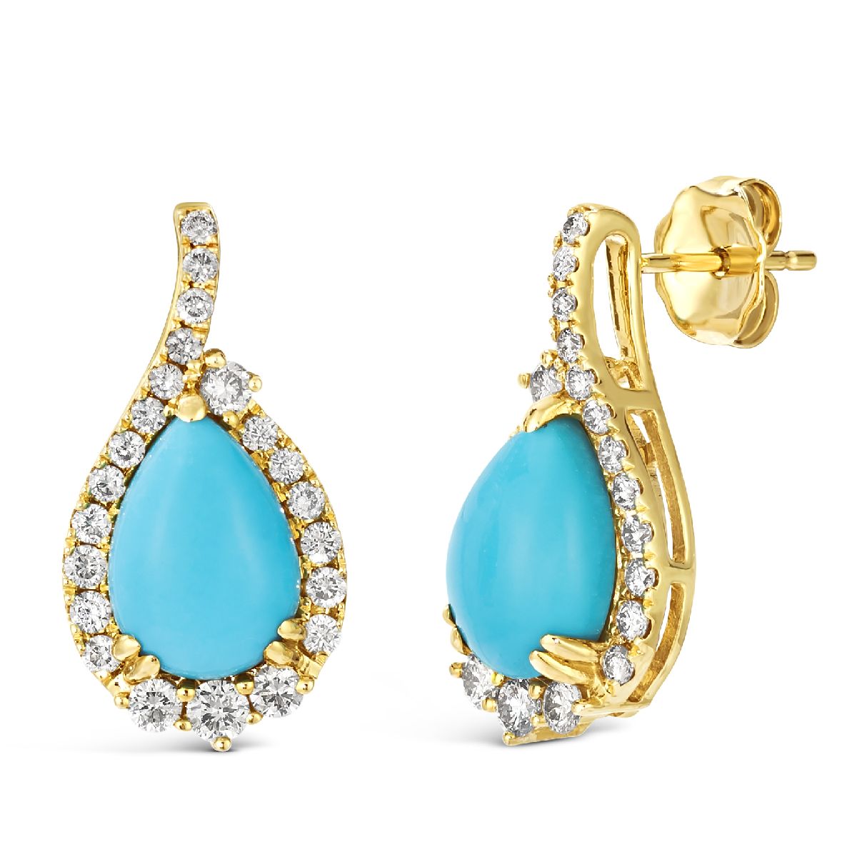 14K Yellow Gold Turquoise Drop Earrings