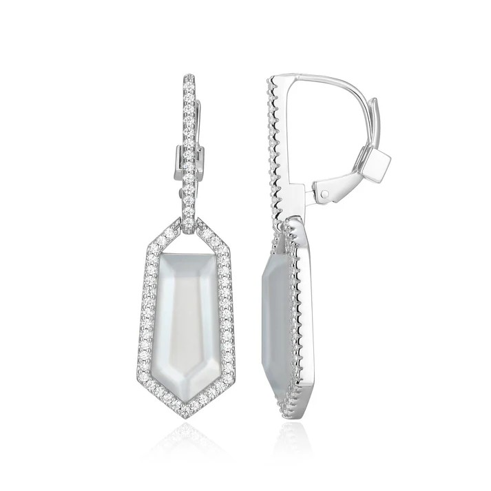 Sterling Silver Rhodium Plated Mother Of Pearl Drop Earrings