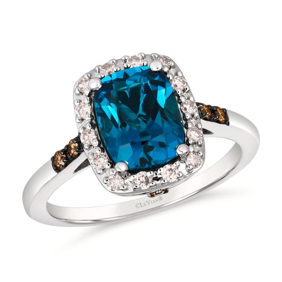 14K White Gold Blue Topaz Halo Ring
