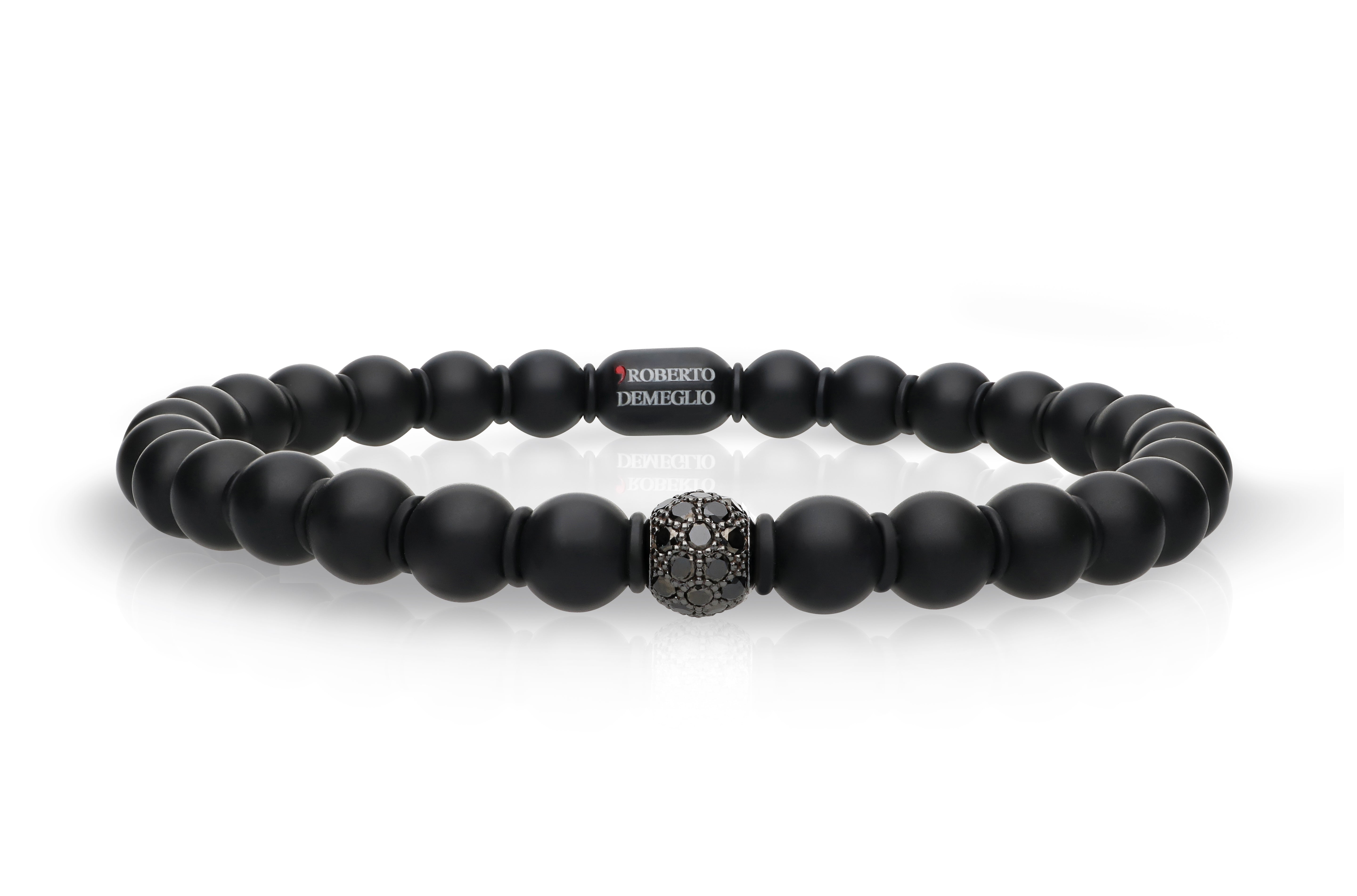 Men's Black Ceramic Diamond Bead Bracelet