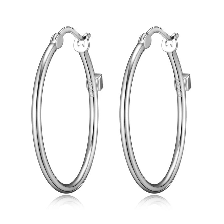 Sterling Silver Rhodium Plated Hoop Earrings
