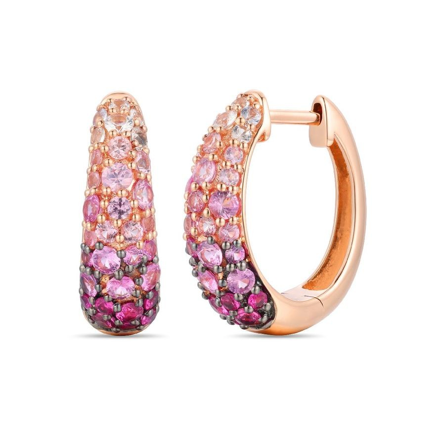14K Rose Gold Sapphire Hoop Earrings