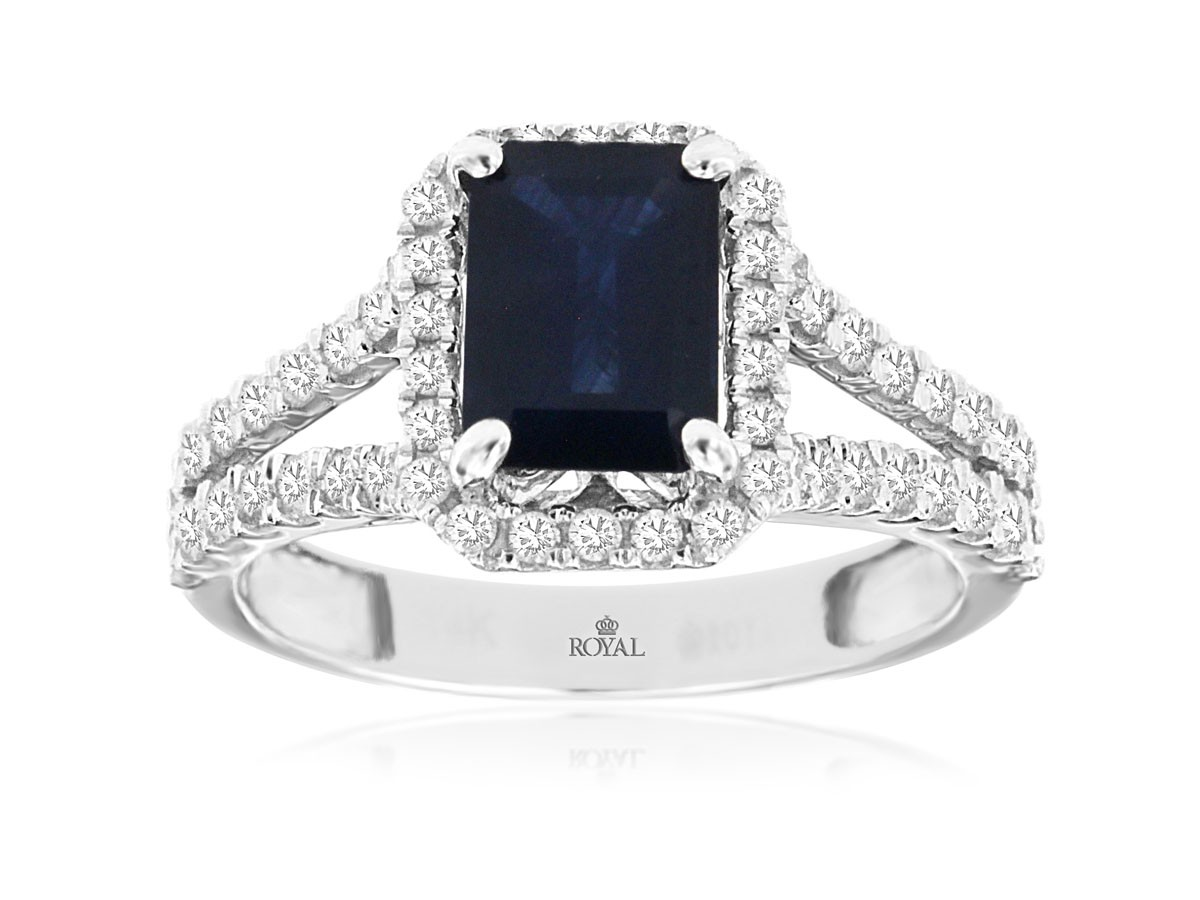 14K White Gold Sapphire Halo Ring