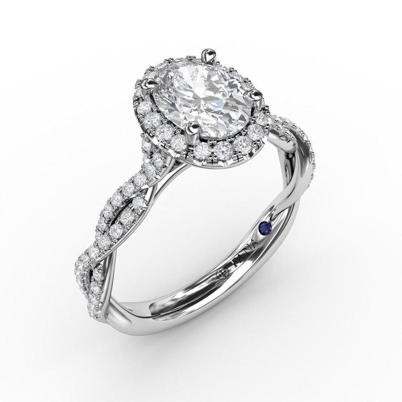 14K White Gold Diamond Halo Engagement Ring