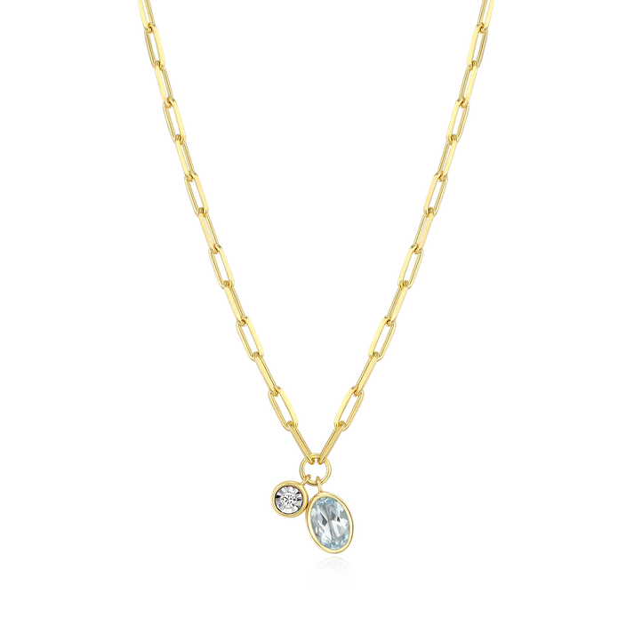 Sterling Silver Yellow Gold Plated Aquamarine Bezel Set Pendant