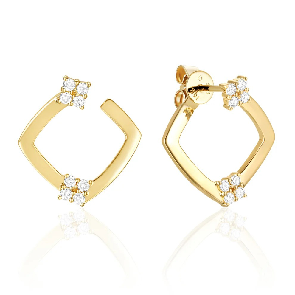 14K Yellow Gold Diamond Hoop Earrings
