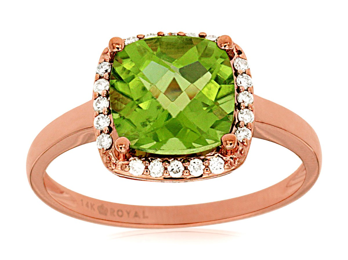 14K Rose Gold Peridot Halo Ring