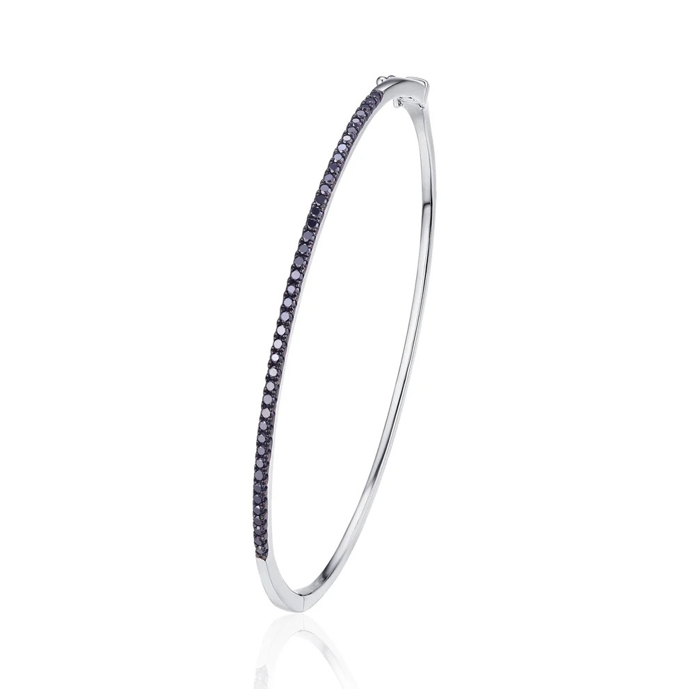 Ladies 14K White Gold Black Diamond Bangle Bracelet