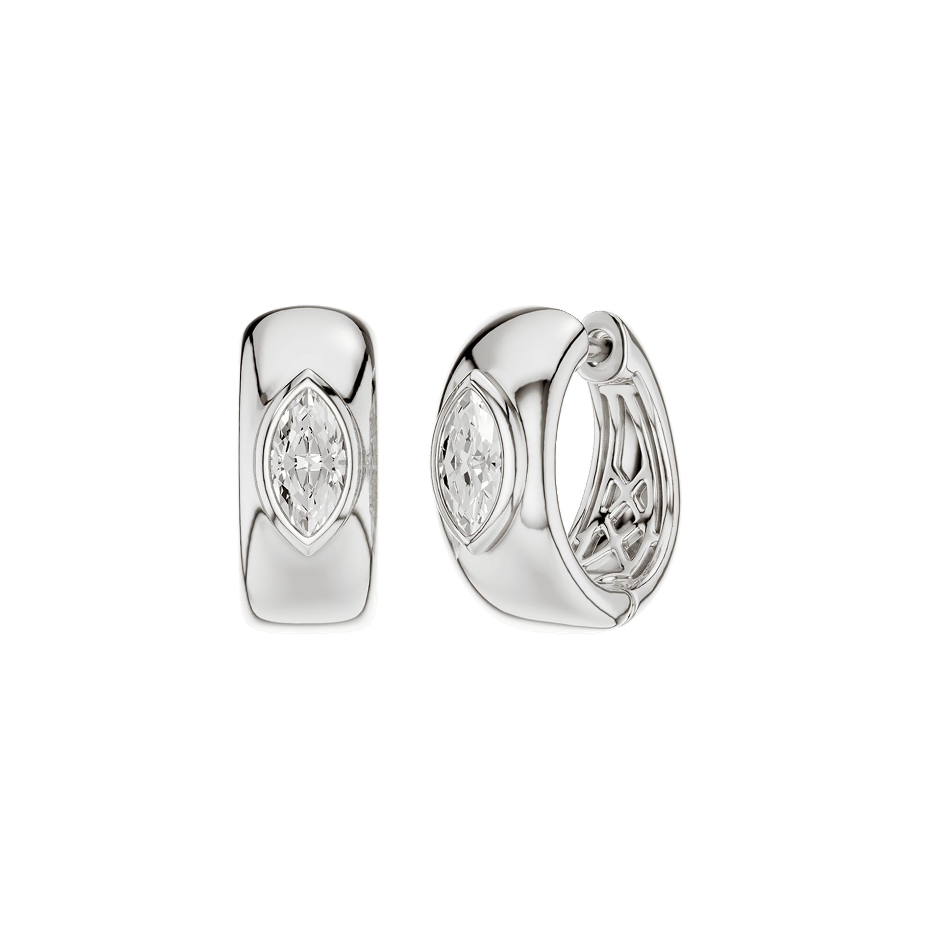 14K White Gold Lab Grown Diamond Huggie Earrings