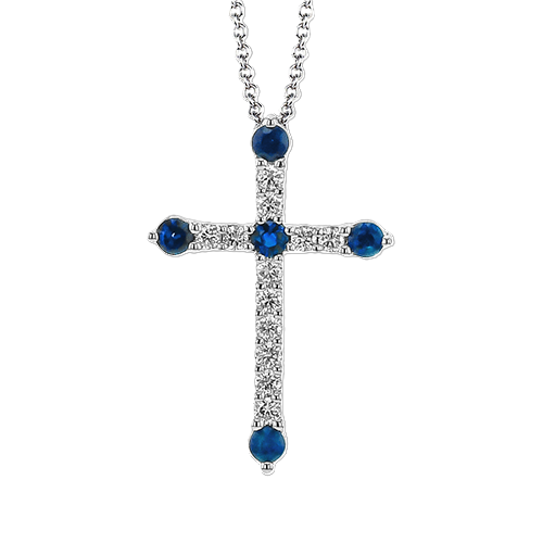 14K White Gold Sapphire Cross Pendant