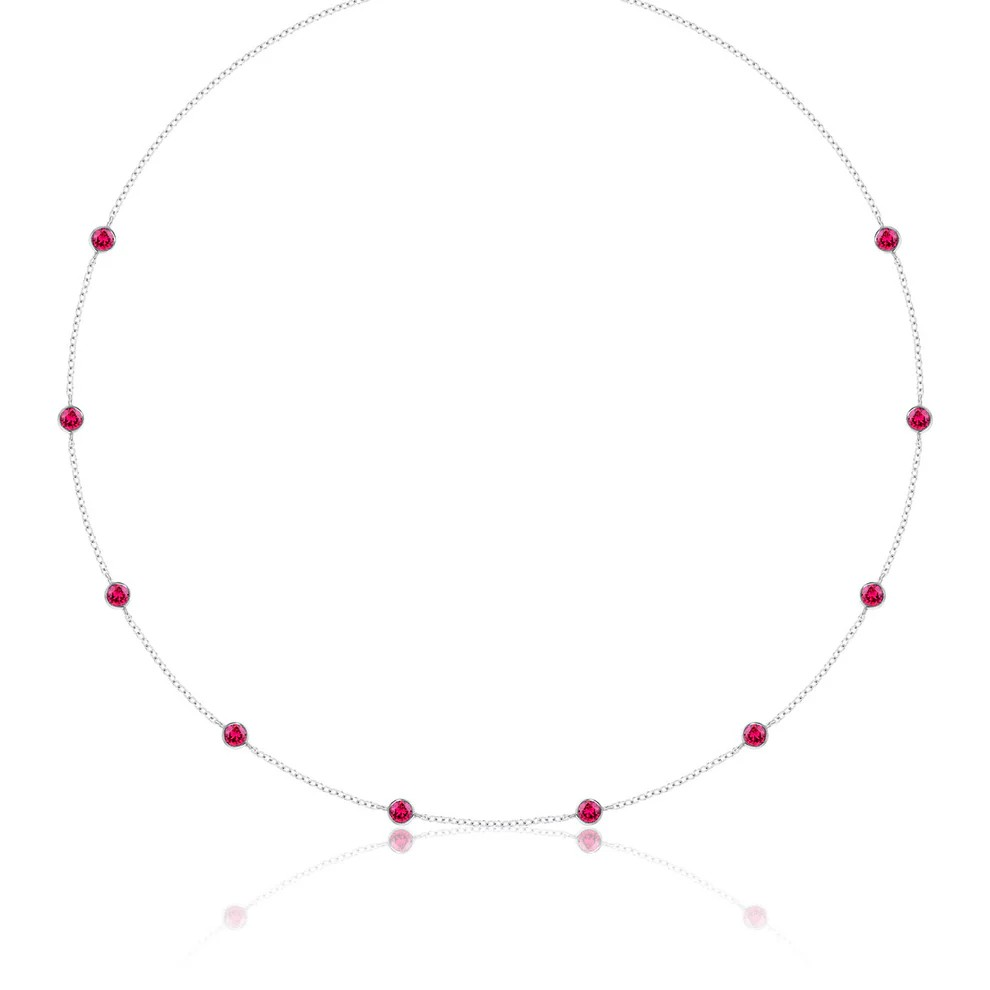 14K White Gold Ruby Station Necklace