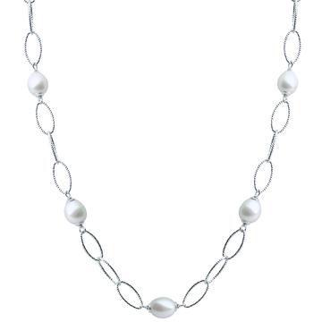 Sterling Silver Pearl Station Necklace