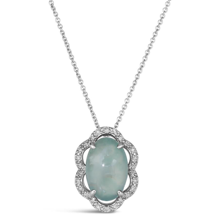 14K White Gold Aquaprase Halo Pendant