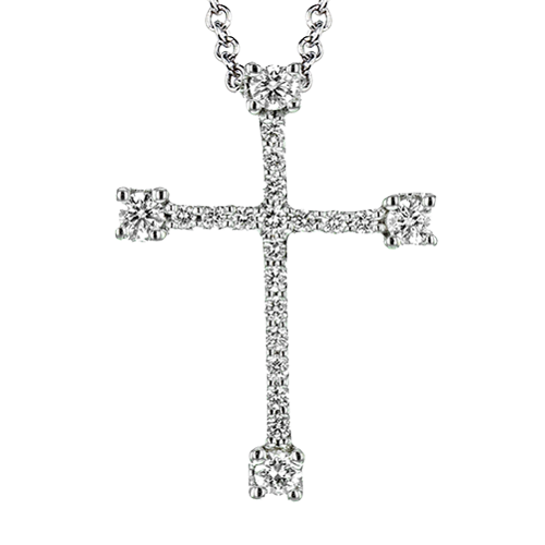 14K White Gold Diamond Cross Pendant